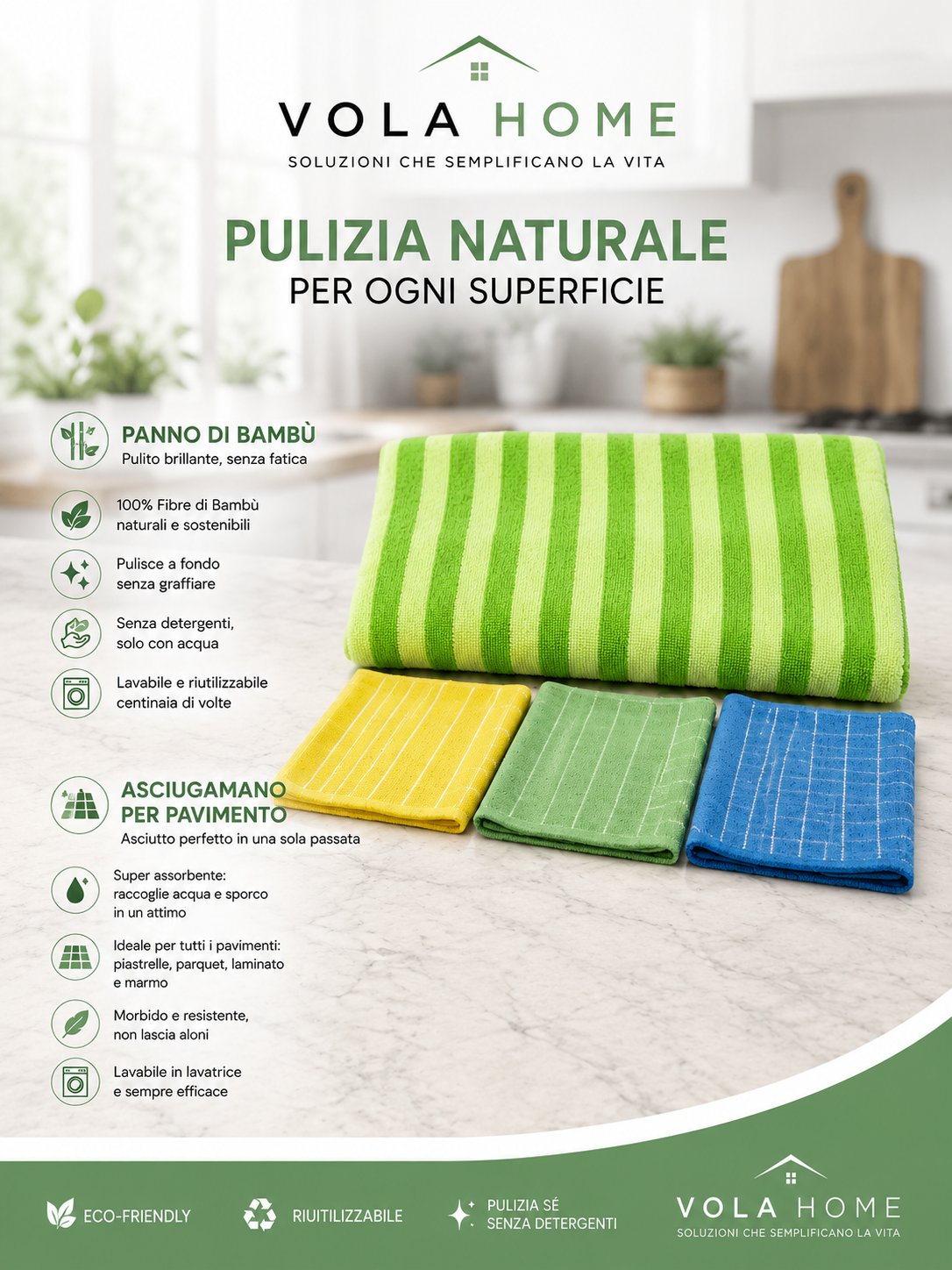 Kit Panni in Bambù + Asciugamano Super Assorbente per Pavimento